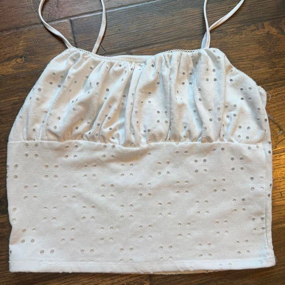 Women's White Eyelet Crop Top